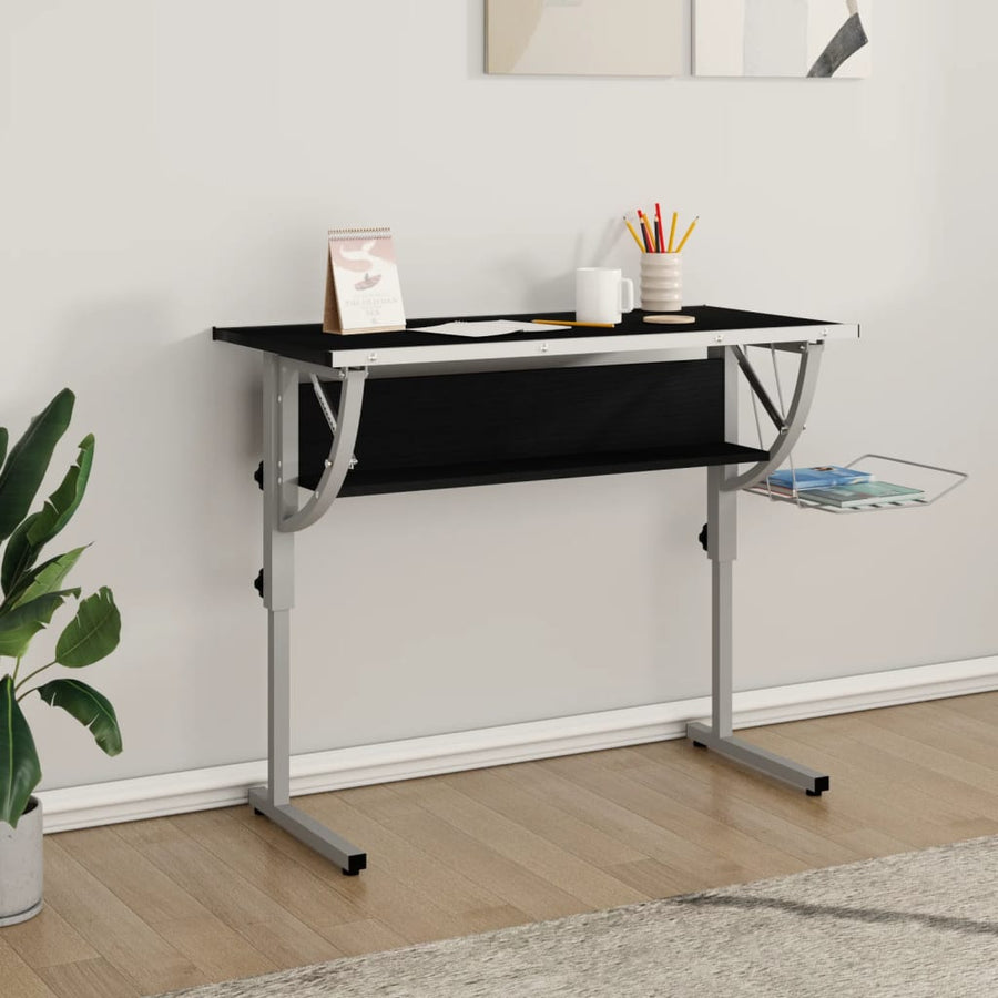 Tekentafel 110X53X(58-87) Cm Bewerkt Hout En Staal Zwart/Grijs