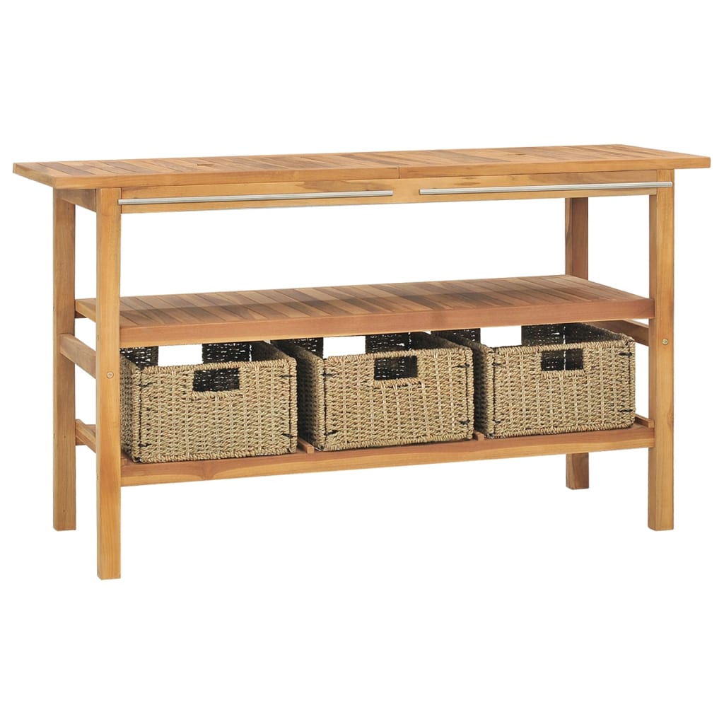 Wastafelkast met 3 manden 132x45x75 cm massief teakhout