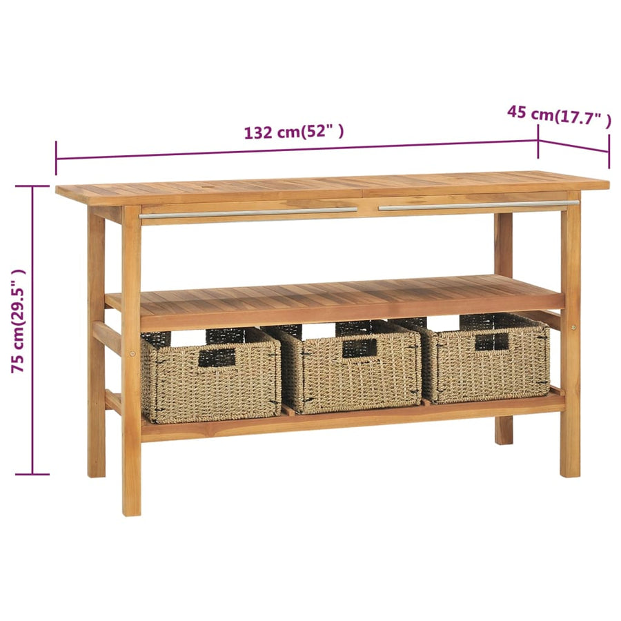 Wastafelkast met 3 manden 132x45x75 cm massief teakhout