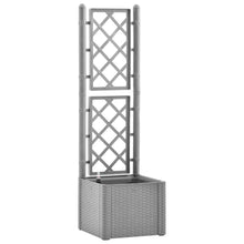 Plantenbak verhoogd met latwerk en zelfbewateringssysteem grijs 43 x 43 x 142 cm Grijs