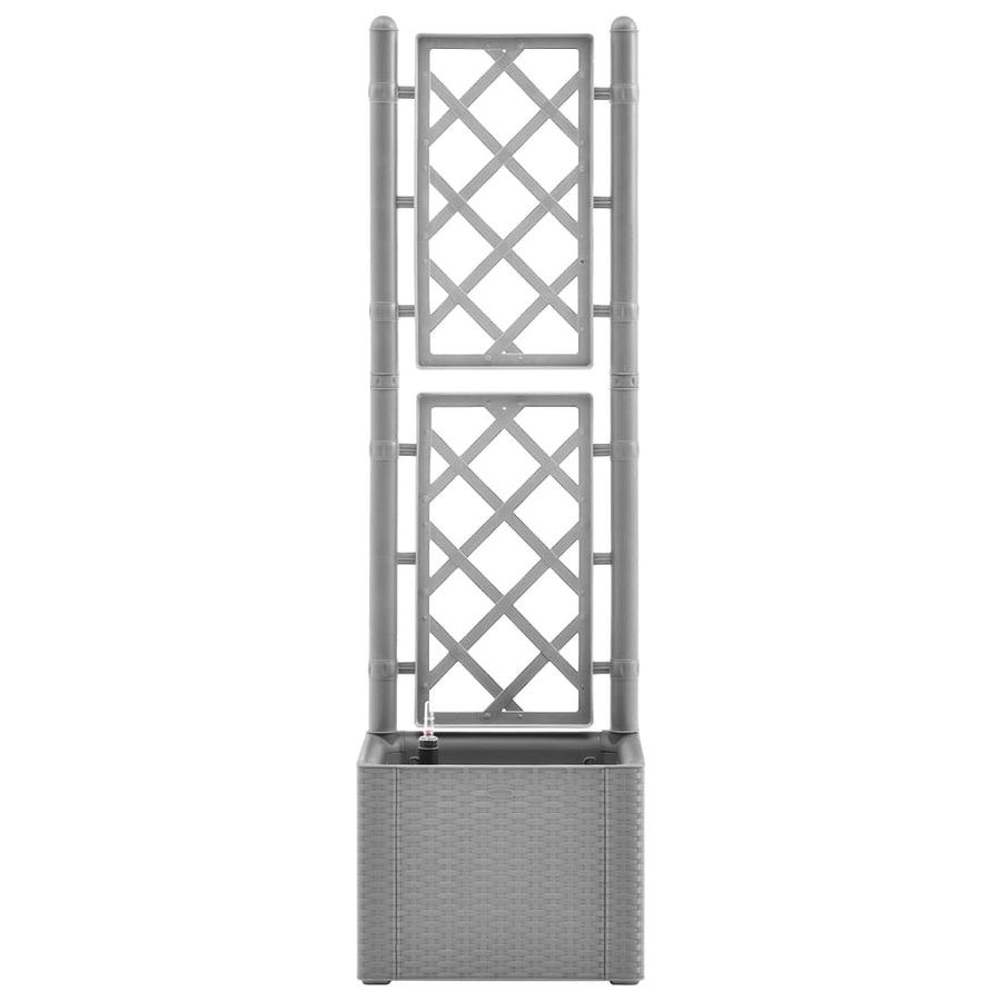 Plantenbak verhoogd met latwerk en zelfbewateringssysteem grijs 43 x 43 x 142 cm Grijs