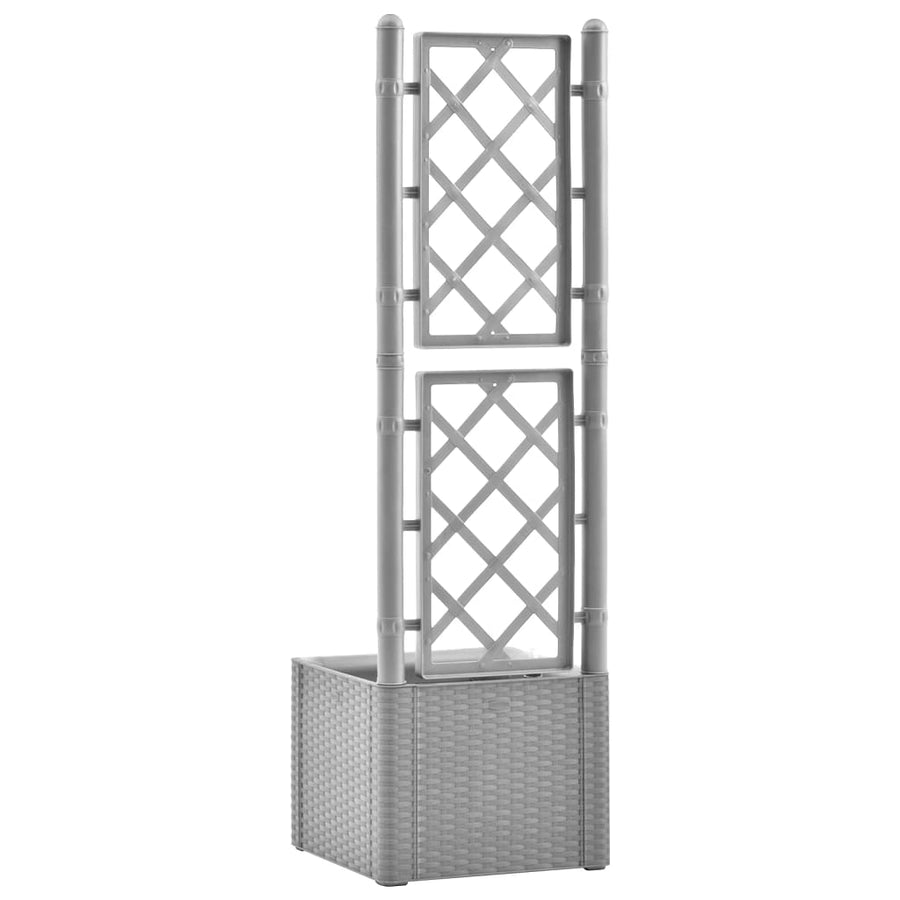 Plantenbak verhoogd met latwerk en zelfbewateringssysteem grijs 43 x 43 x 142 cm Grijs