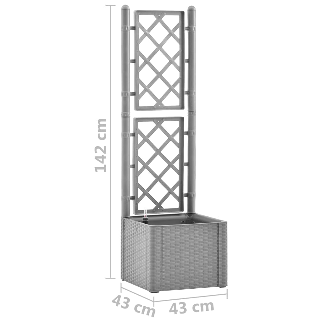 Plantenbak verhoogd met latwerk en zelfbewateringssysteem grijs 43 x 43 x 142 cm Grijs