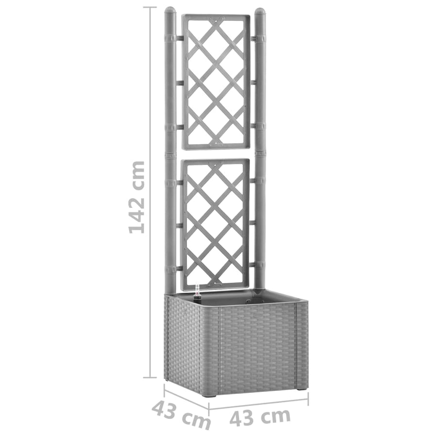 Plantenbak verhoogd met latwerk en zelfbewateringssysteem grijs 43 x 43 x 142 cm Grijs