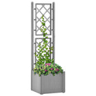 Plantenbak verhoogd met latwerk en zelfbewateringssysteem grijs 43 x 43 x 142 cm Grijs