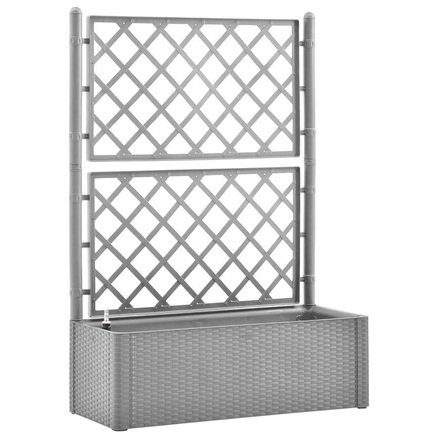 Plantenbak verhoogd met latwerk en zelfbewateringssysteem grijs 100 x 43 x 142 cm Grijs