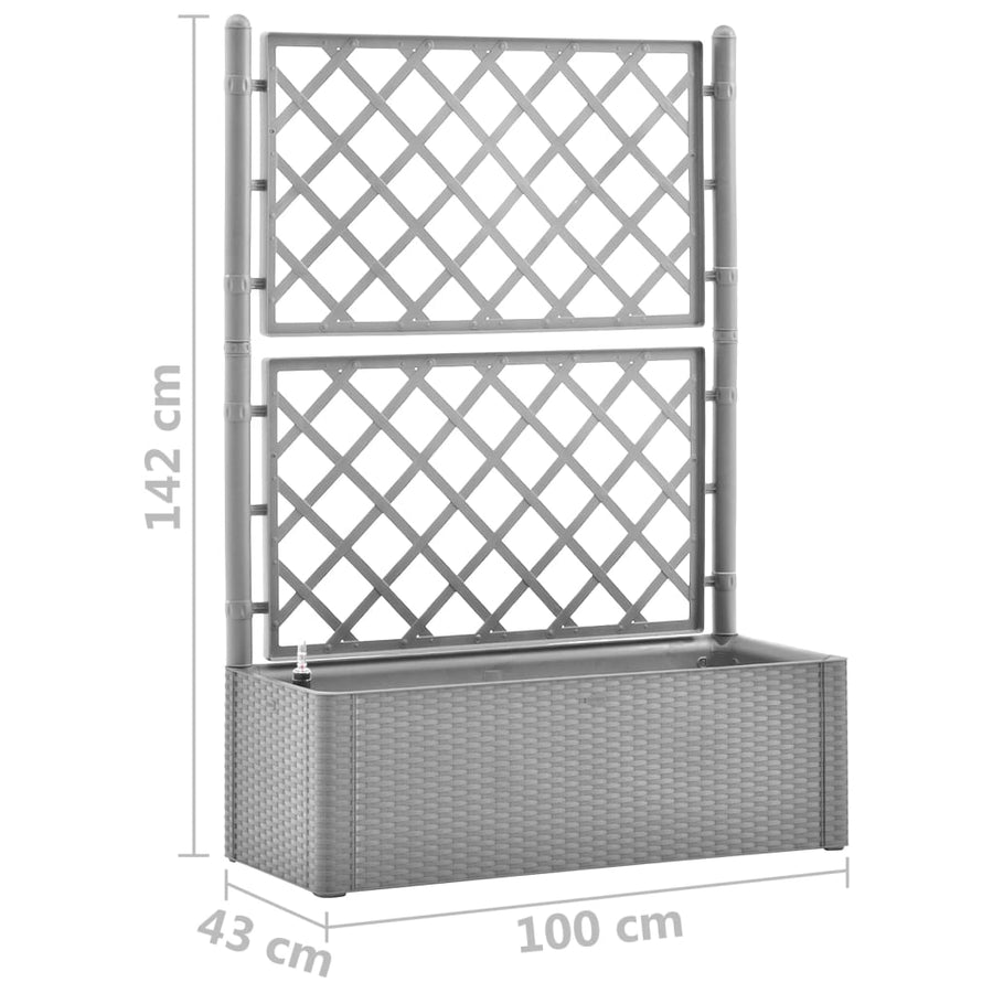 Plantenbak verhoogd met latwerk en zelfbewateringssysteem grijs 100 x 43 x 142 cm Grijs