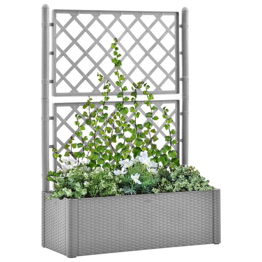 Plantenbak verhoogd met latwerk en zelfbewateringssysteem grijs 100 x 43 x 142 cm Grijs