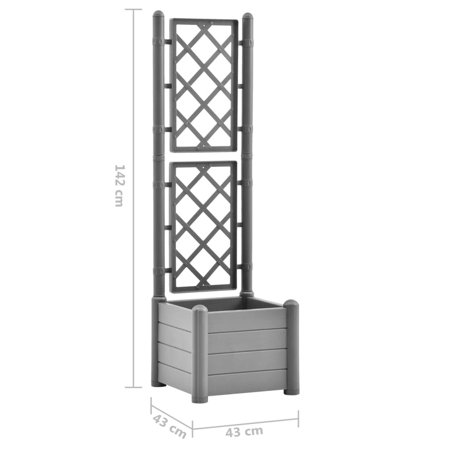 Plantenbak met latwerk 43x43x142 cm PP steengrijs 43 x 43 x 142 cm Grijs