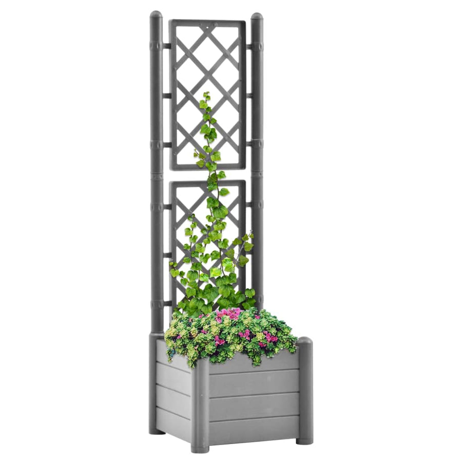 Plantenbak met latwerk 43x43x142 cm PP steengrijs 43 x 43 x 142 cm Grijs