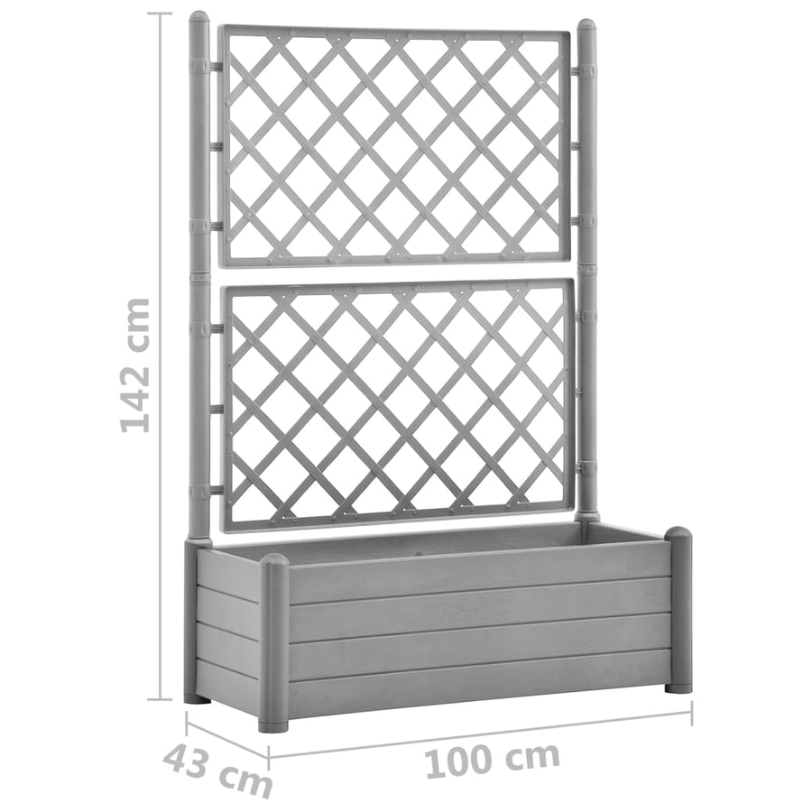 Plantenbak met latwerk 100x43x142 cm PP-steen grijs 100 x 43 x 142 cm Grijs