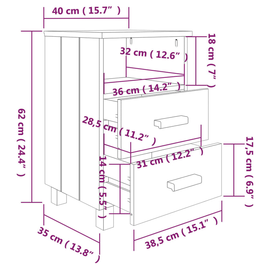 Nachtkastjes Hamar 40X35X6 Cm Grenenhout 2 Honingbruin