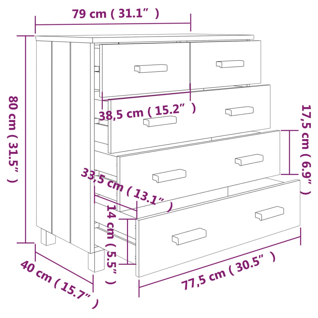 Dressoir Hamar 79X40X80 Cm Massief Grenenhout Lichtgrijs