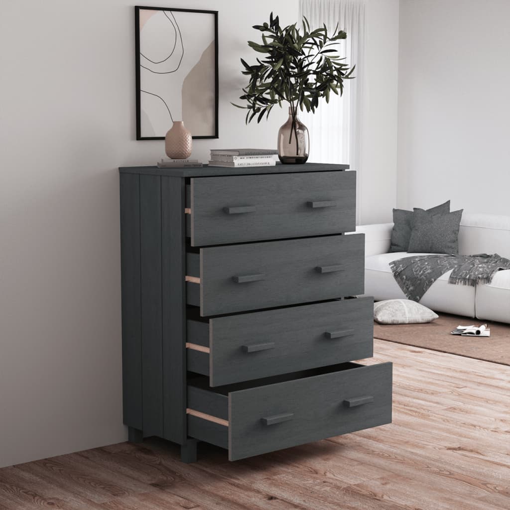 Dressoir Hamar 79X40X03,5 Cm Massief Grenenhout Donkergrijs