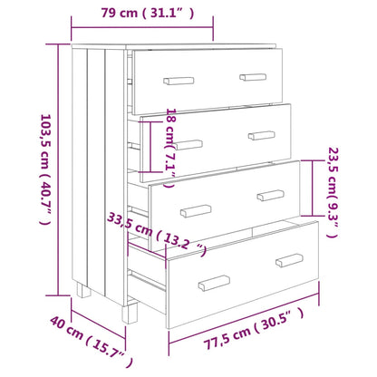 Dressoir Hamar 79X40X03,5 Cm Massief Grenenhout Donkergrijs