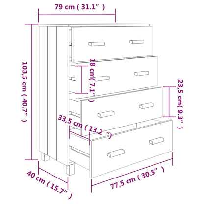 Dressoir Hamar 79X40X03,5 Cm Massief Grenenhout Donkergrijs