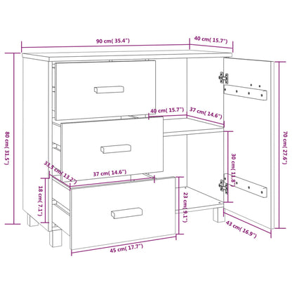 Dressoir Hamar 90X40X80 Cm Massief Grenenhout Wit