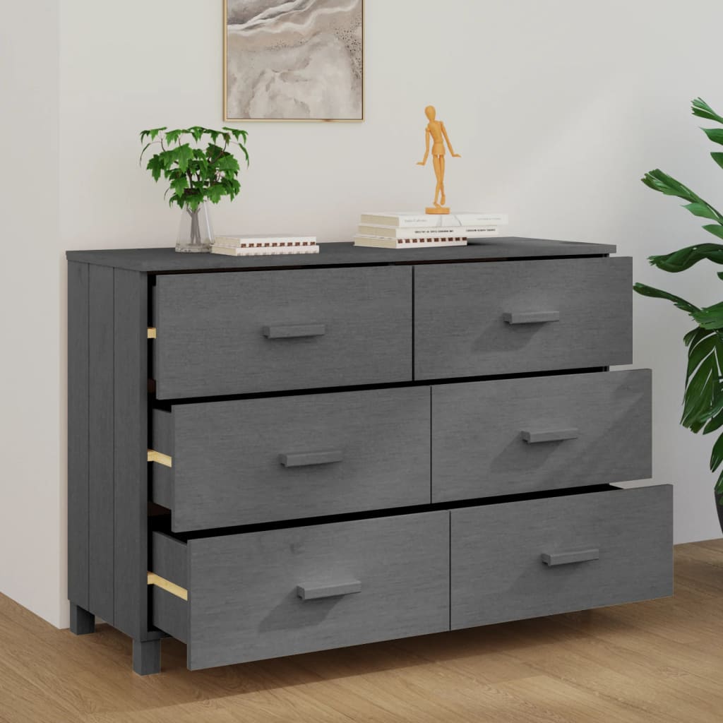 Dressoir Hamar 3X40X80 Cm Massief Grenenhout Donkergrijs