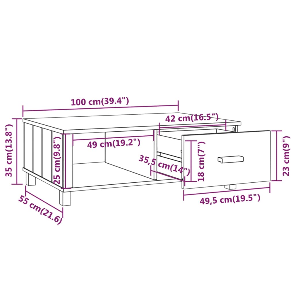 Salontafel Hamar 00X55X35 Cm Massief Grenenhout Honingbruin