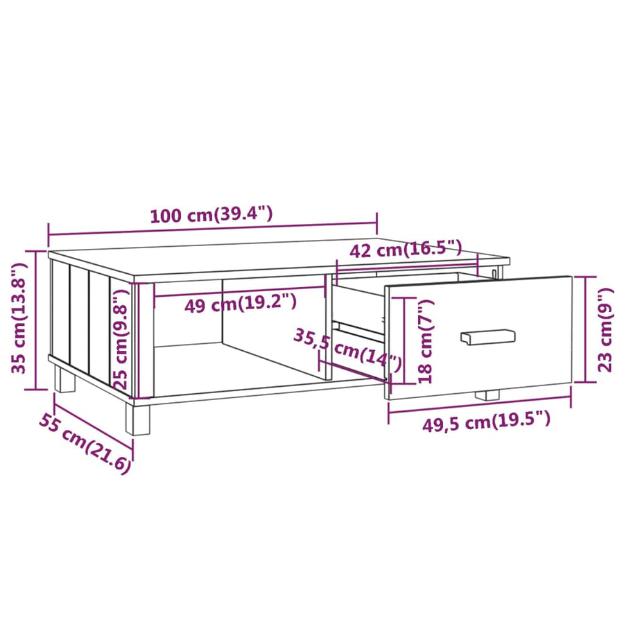 Salontafel Hamar 00X55X35 Cm Massief Grenenhout Honingbruin