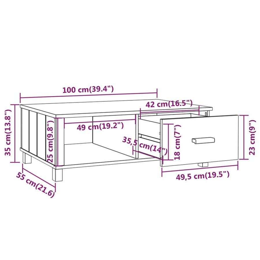 Salontafel Hamar 00X55X35 Cm Massief Grenenhout Donkergrijs