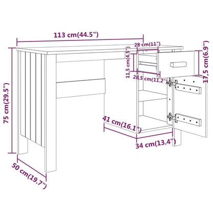 Bureau Hamar 113X50X75 Cm Massief Grenenhout Lichtgrijs