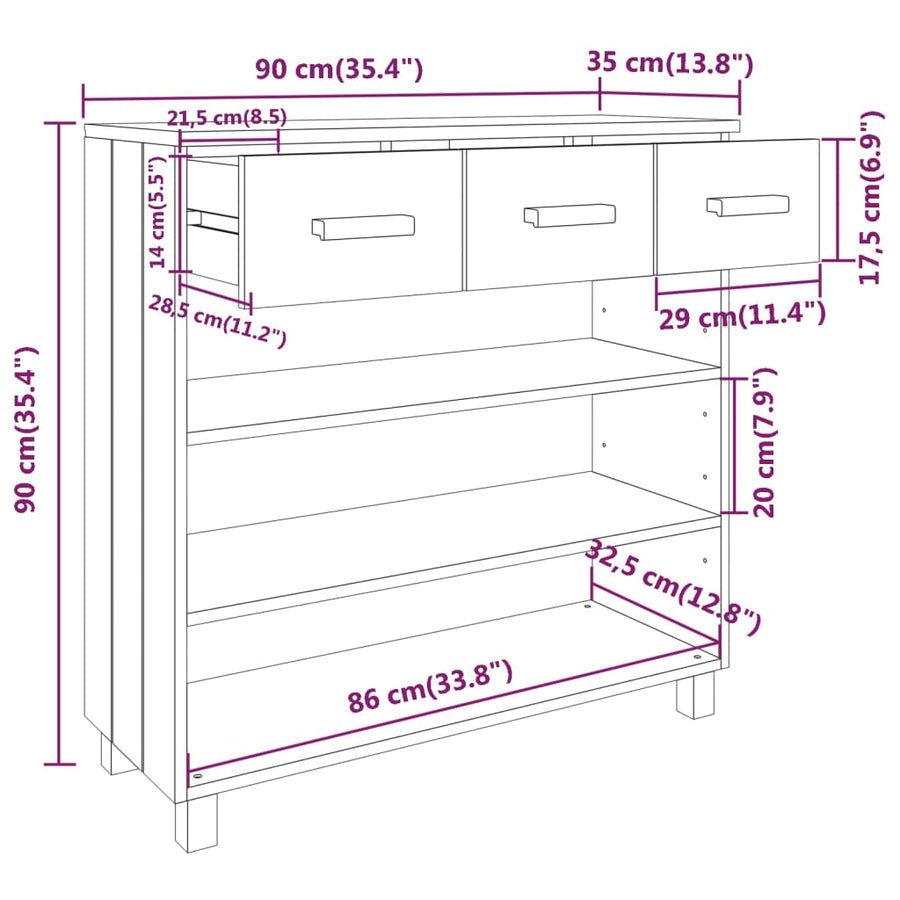 Wandtafel Hamar 90X35X90 Cm Massief Grenenhout Donkergrijs