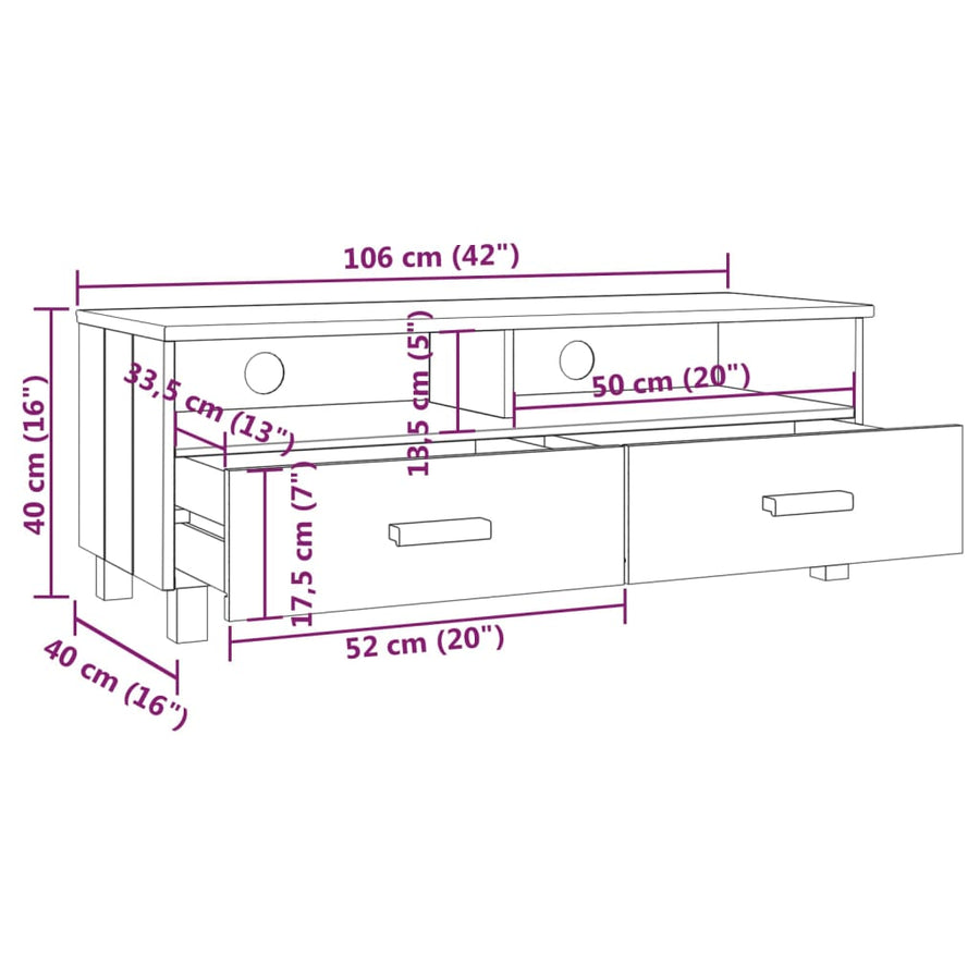 Tv-Meubel Hamar 06X40X40 Cm Massief Grenenhout Wit