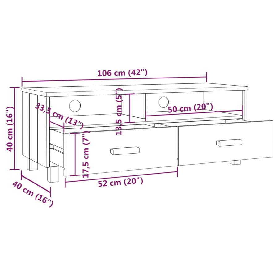 Tv-Meubel Hamar 06X40X40 Cm Massief Grenenhout Lichtgrijs