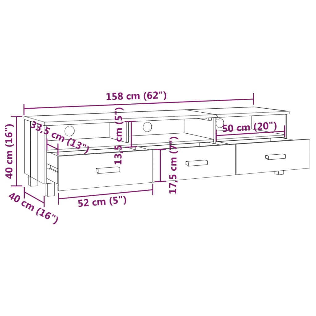 Tv-Meubel Hamar 58X40X40 Cm Massief Grenenhout Honingbruin