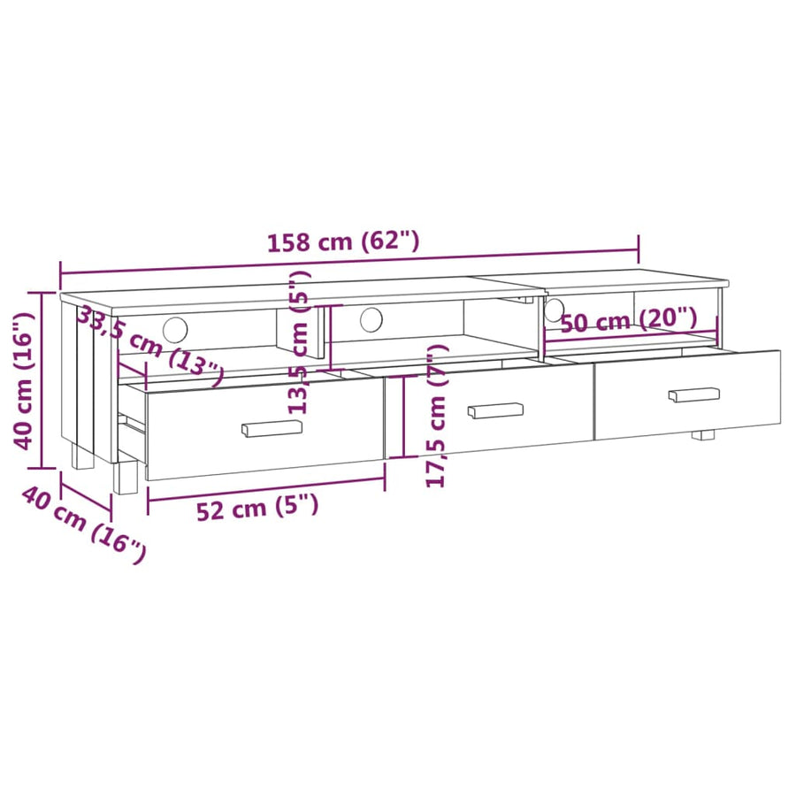 Tv-Meubel Hamar 58X40X40 Cm Massief Grenenhout Honingbruin
