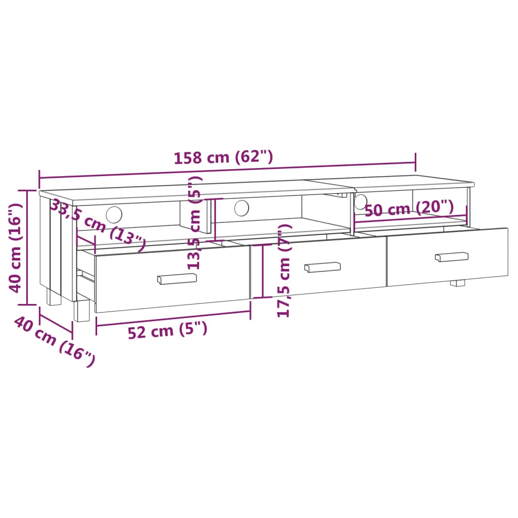 Tv-Meubel Hamar 58X40X40 Cm Massief Grenenhout Wit