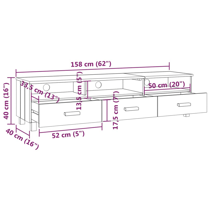 Tv-Meubel Hamar 58X40X40 Cm Massief Grenenhout Wit