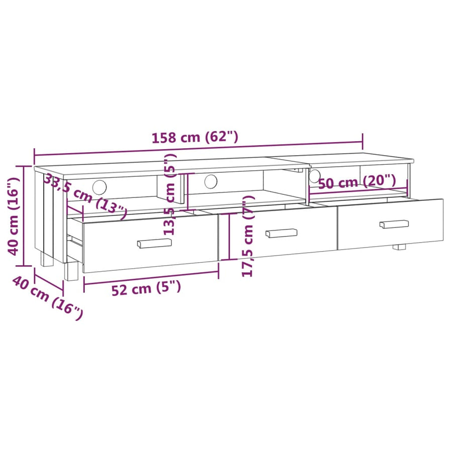 Tv-Meubel Hamar 58X40X40 Cm Massief Grenenhout Donkergrijs