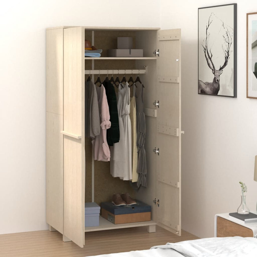 Kledingkast Hamar 89X50X180 Cm Massief Grenenhout Honing Bruin