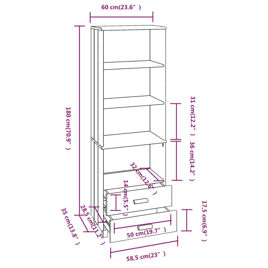 Hoge Kast Hamar 60X35X80 Cm Massief Grenenhout Honingbruin