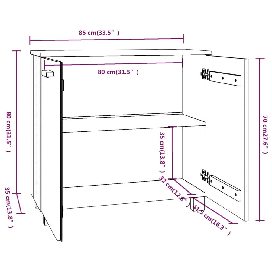 Dressoir Hamar 85X35X80 Cm Massief Grenenhout Honingbruin