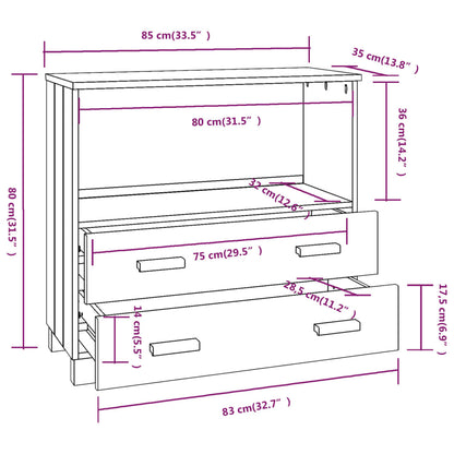 Dressoir Hamar 85X35X80 Cm Massief Grenenhout Honingbruin