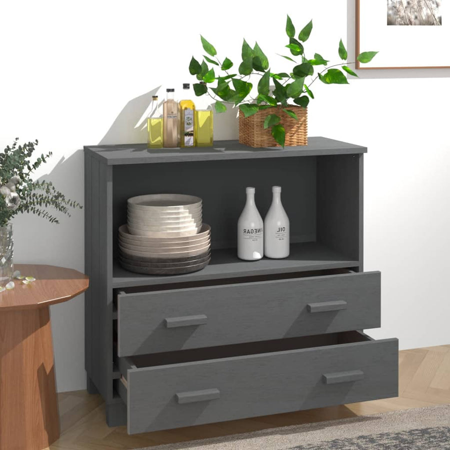 Dressoir Hamar 85X35X80 Cm Massief Grenenhout Donkergrijs