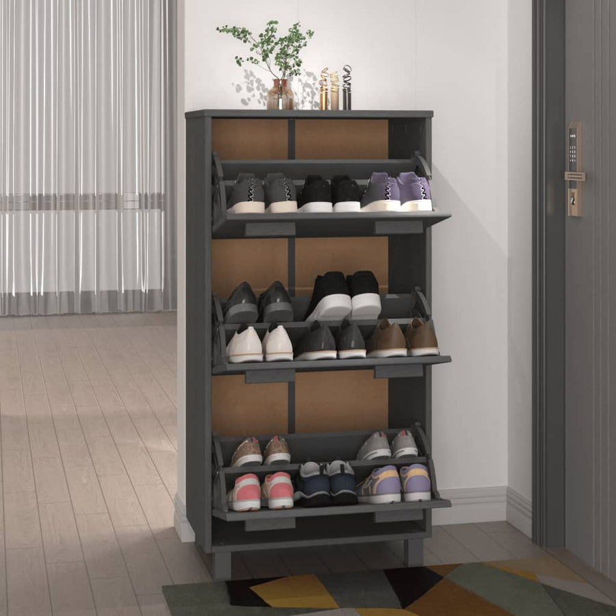 Schoenenkast Hamar 59,5X35X117 Cm Grenenhout Donkergrijs
