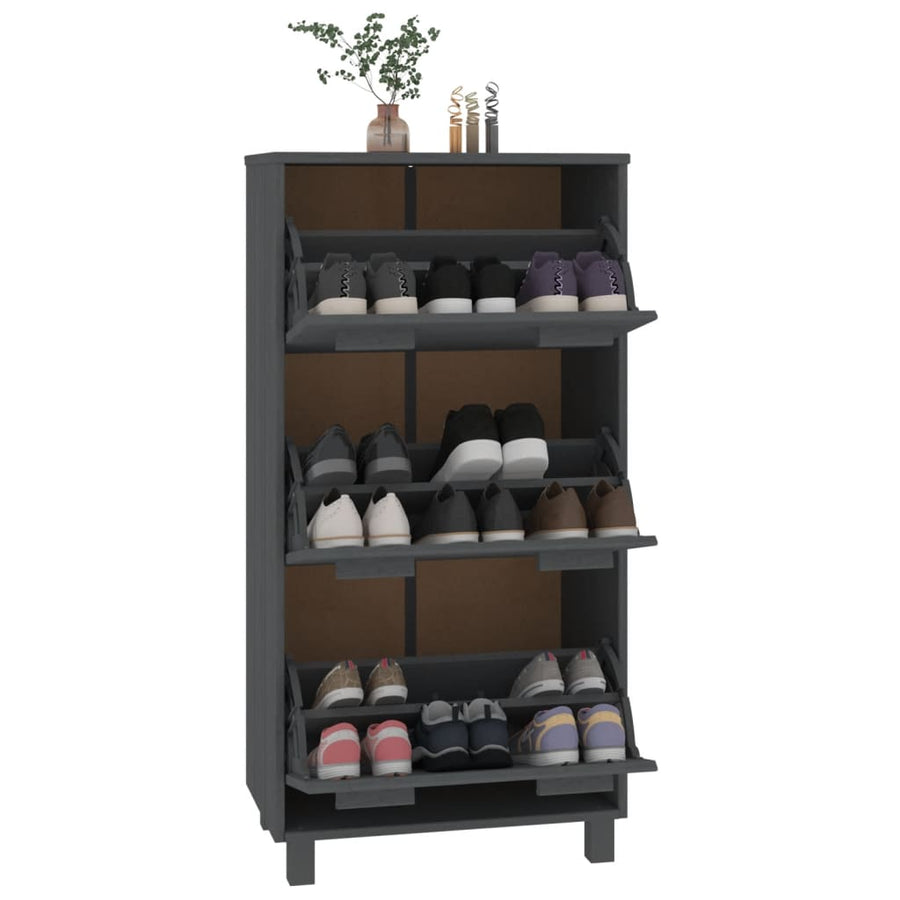 Schoenenkast Hamar 59,5X35X117 Cm Grenenhout Donkergrijs