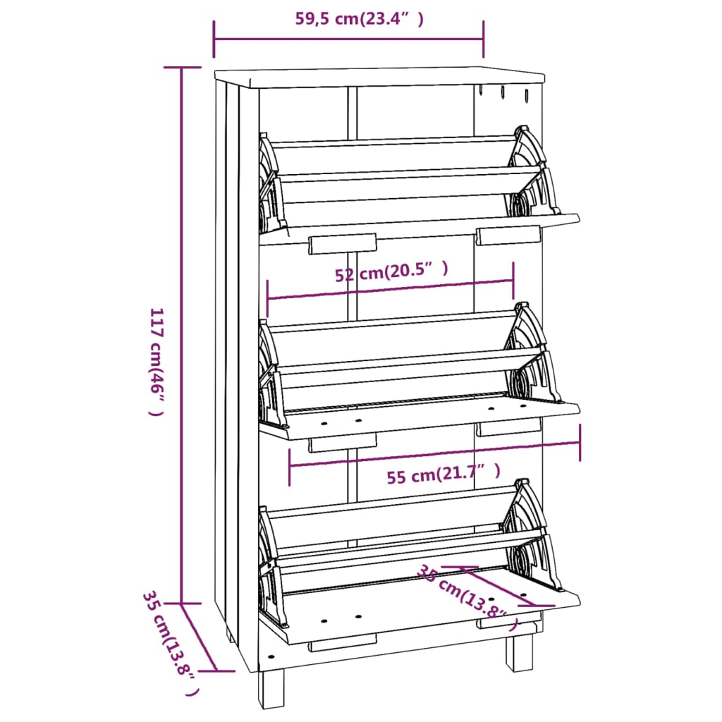 Schoenenkast Hamar 59,5X35X117 Cm Grenenhout Donkergrijs
