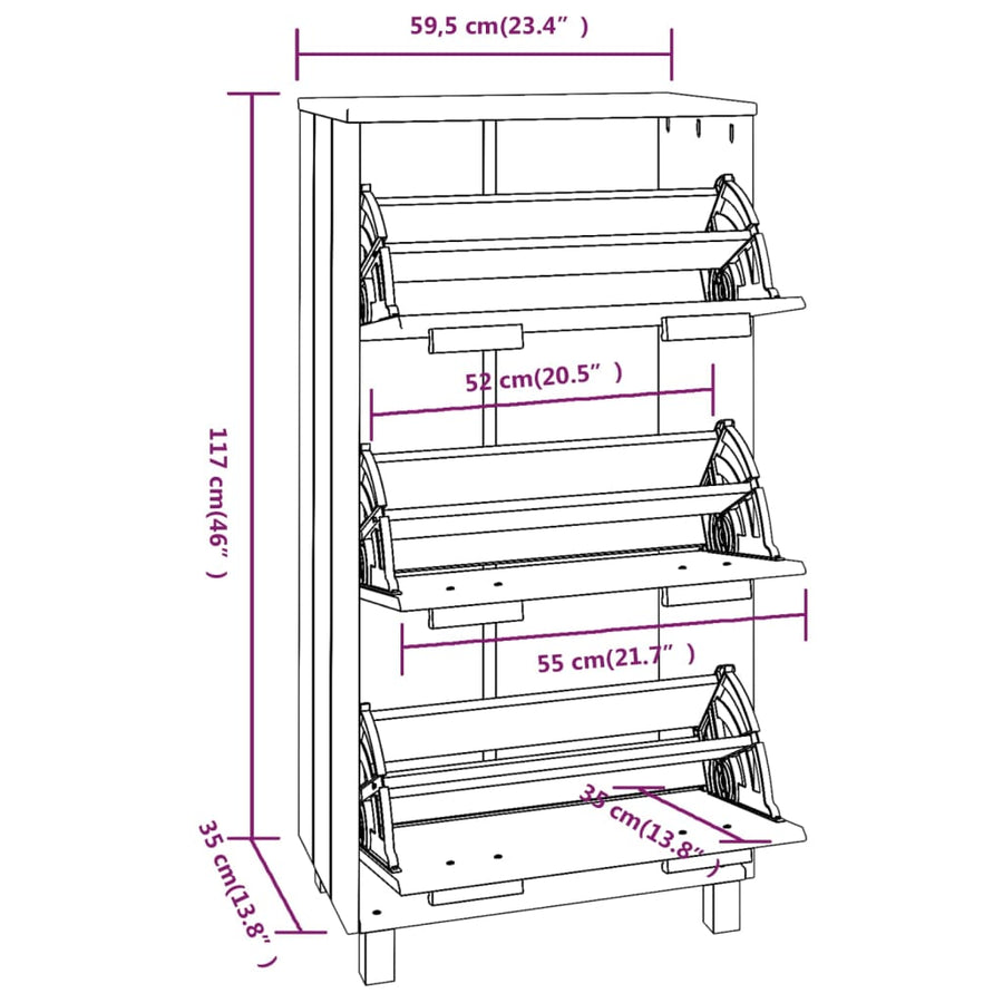 Schoenenkast Hamar 59,5X35X117 Cm Grenenhout Donkergrijs