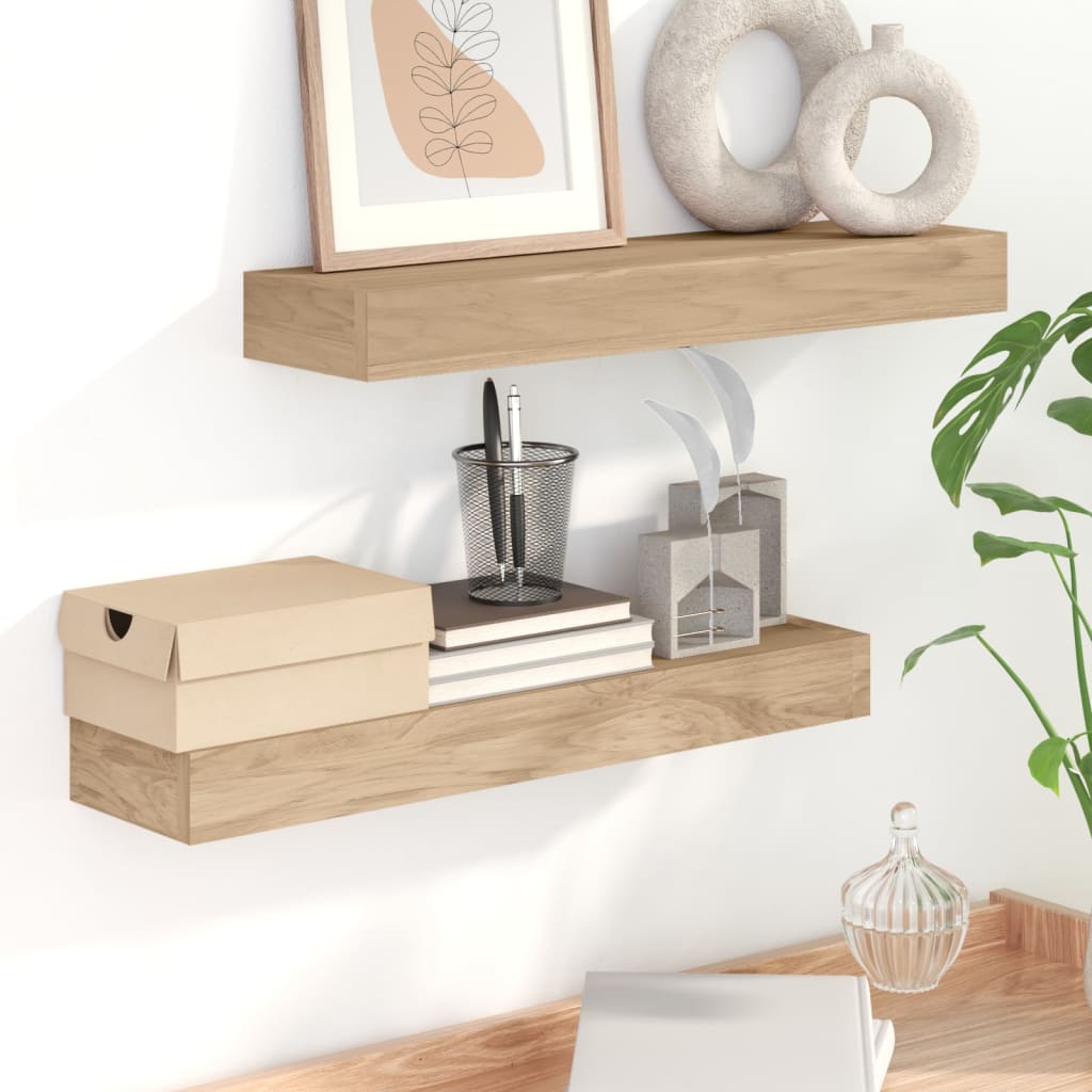 Wandschappen 2 St Massief Teakhout 60 x 15 x 4 cm