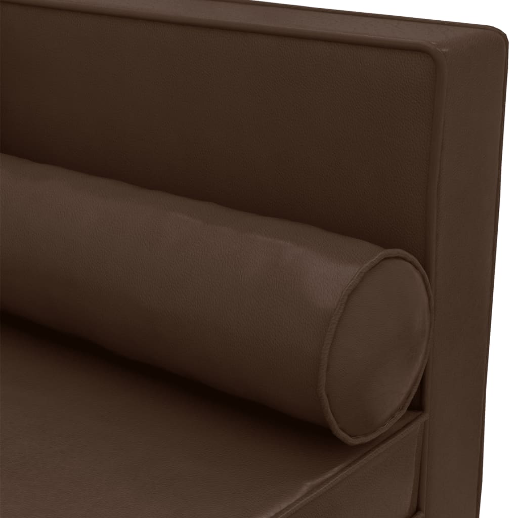 Chaise longue met kussens en bolster kunstleer bruin