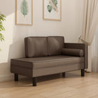 Chaise longue with cushions and bolster, brown faux leather