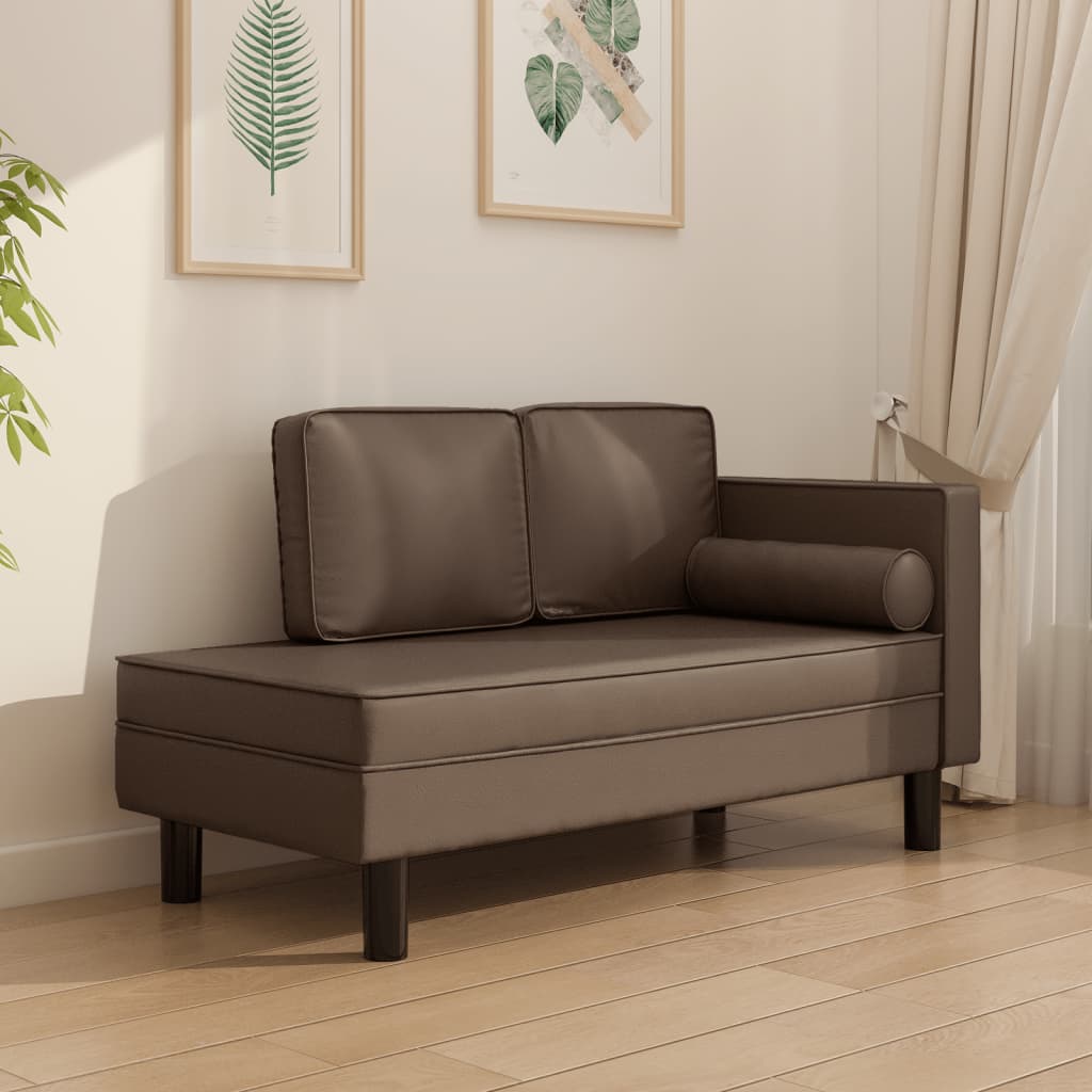 Chaise longue met kussens en bolster kunstleer bruin