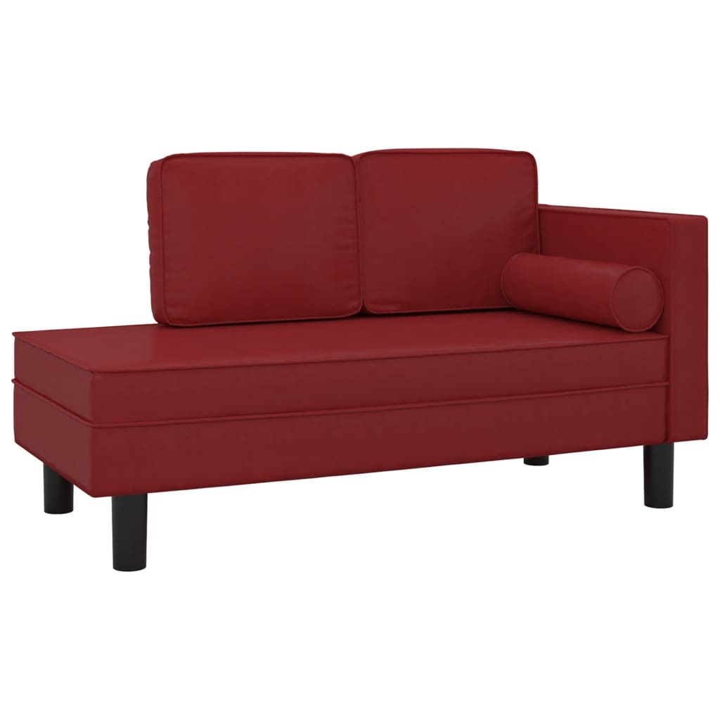 Chaise longue met kussens en bolster kunstleer wijnrood