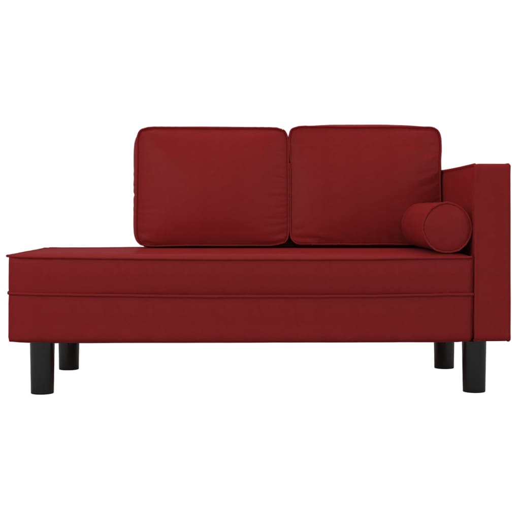 Chaise longue met kussens en bolster kunstleer wijnrood