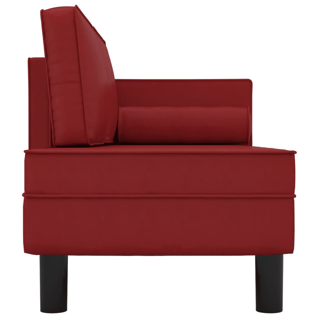 Chaise longue met kussens en bolster kunstleer wijnrood